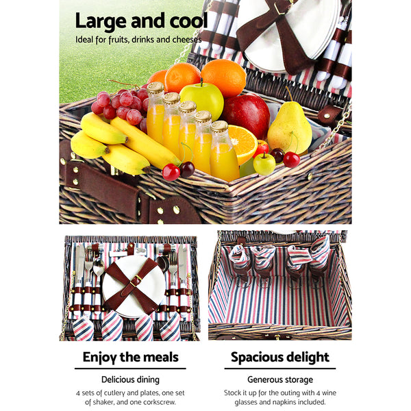 Alfresco 4 Person Picnic Basket Baskets Deluxe Outdoor Corporate Gift Blanket freeshipping - Awezingly