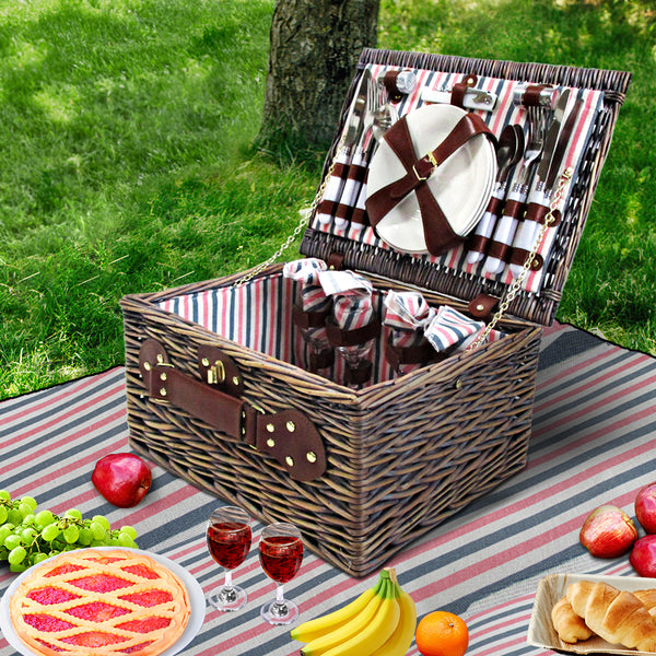 Alfresco 4 Person Picnic Basket Baskets Deluxe Outdoor Corporate Gift Blanket freeshipping - Awezingly