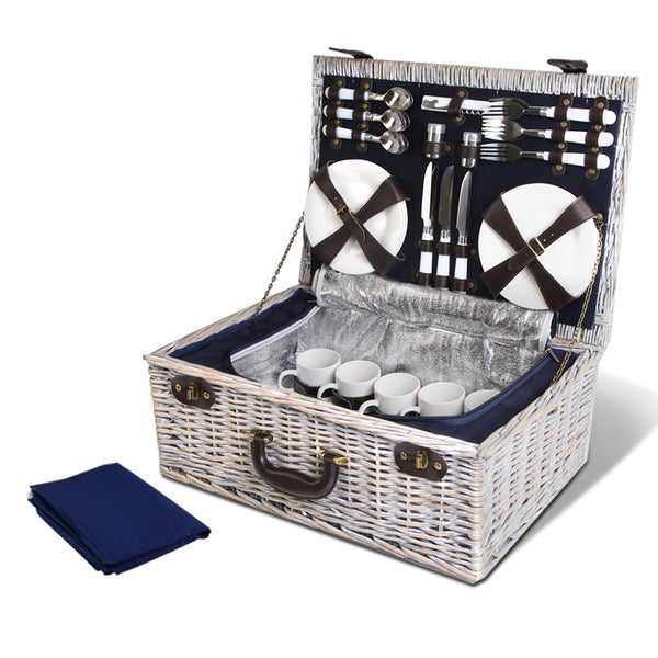 Alfresco 6-Person Picnic Basket Cooler Bag Wicker PU Fastening Straps Plates freeshipping - Awezingly