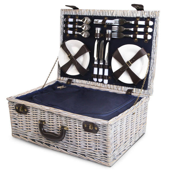 Alfresco 6-Person Picnic Basket Cooler Bag Wicker PU Fastening Straps Plates freeshipping - Awezingly