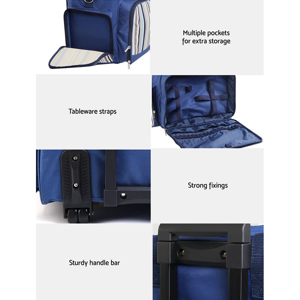 Alfresco 6 Person Picnic Bag Trolley Set - Blue freeshipping - Awezingly