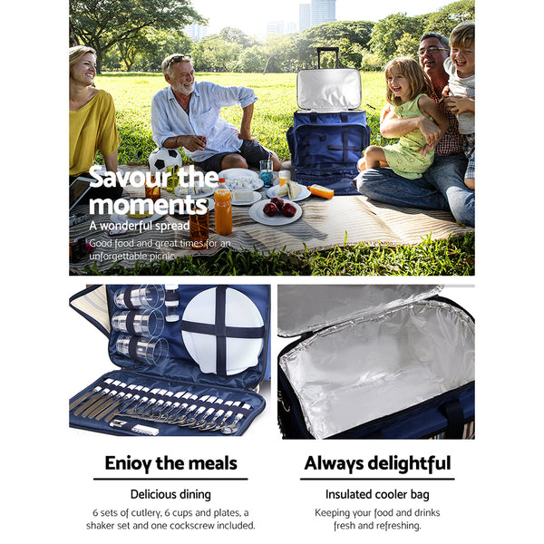 Alfresco 6 Person Picnic Bag Trolley Set - Blue freeshipping - Awezingly