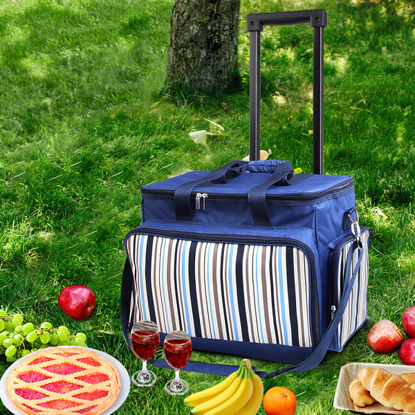 Alfresco 6 Person Picnic Bag Trolley Set - Blue freeshipping - Awezingly