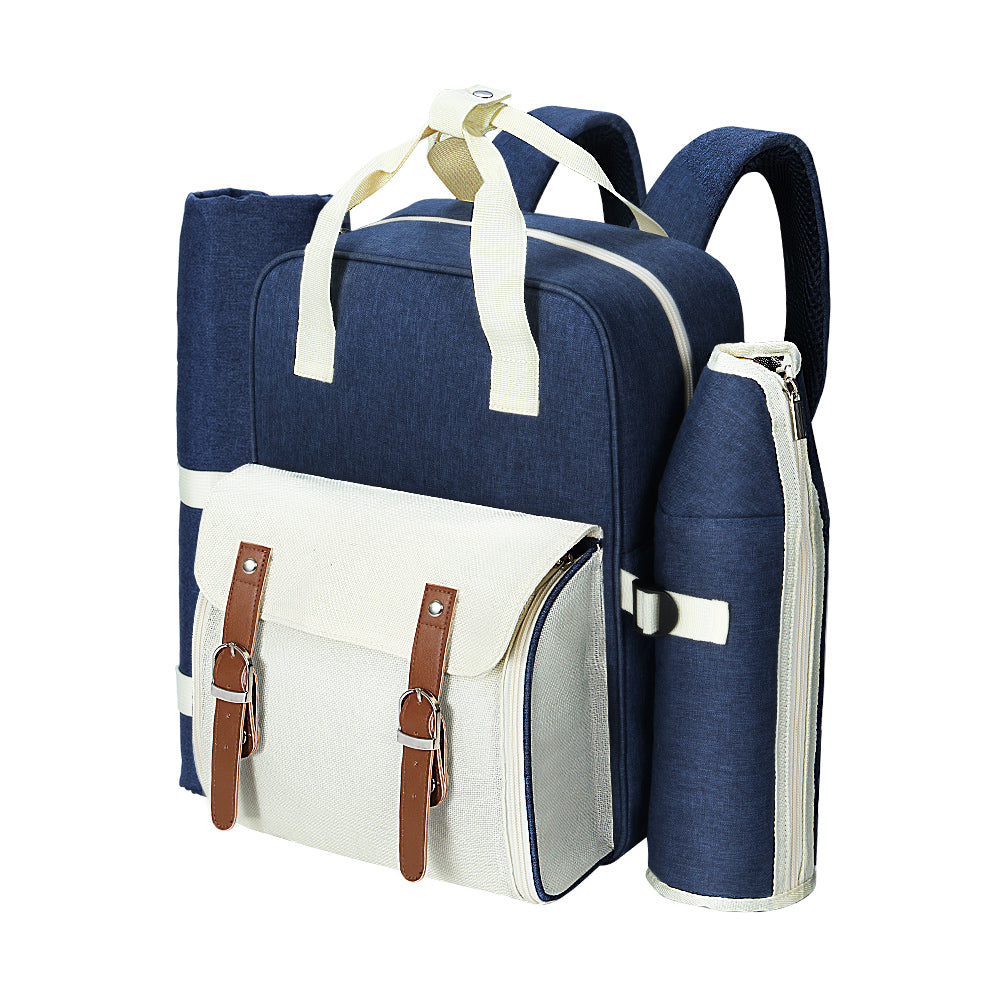 Alfresco Picnic Basket Backpack Set Cooler Bag 4 Person Outdoor Liquor Blue Alfresco