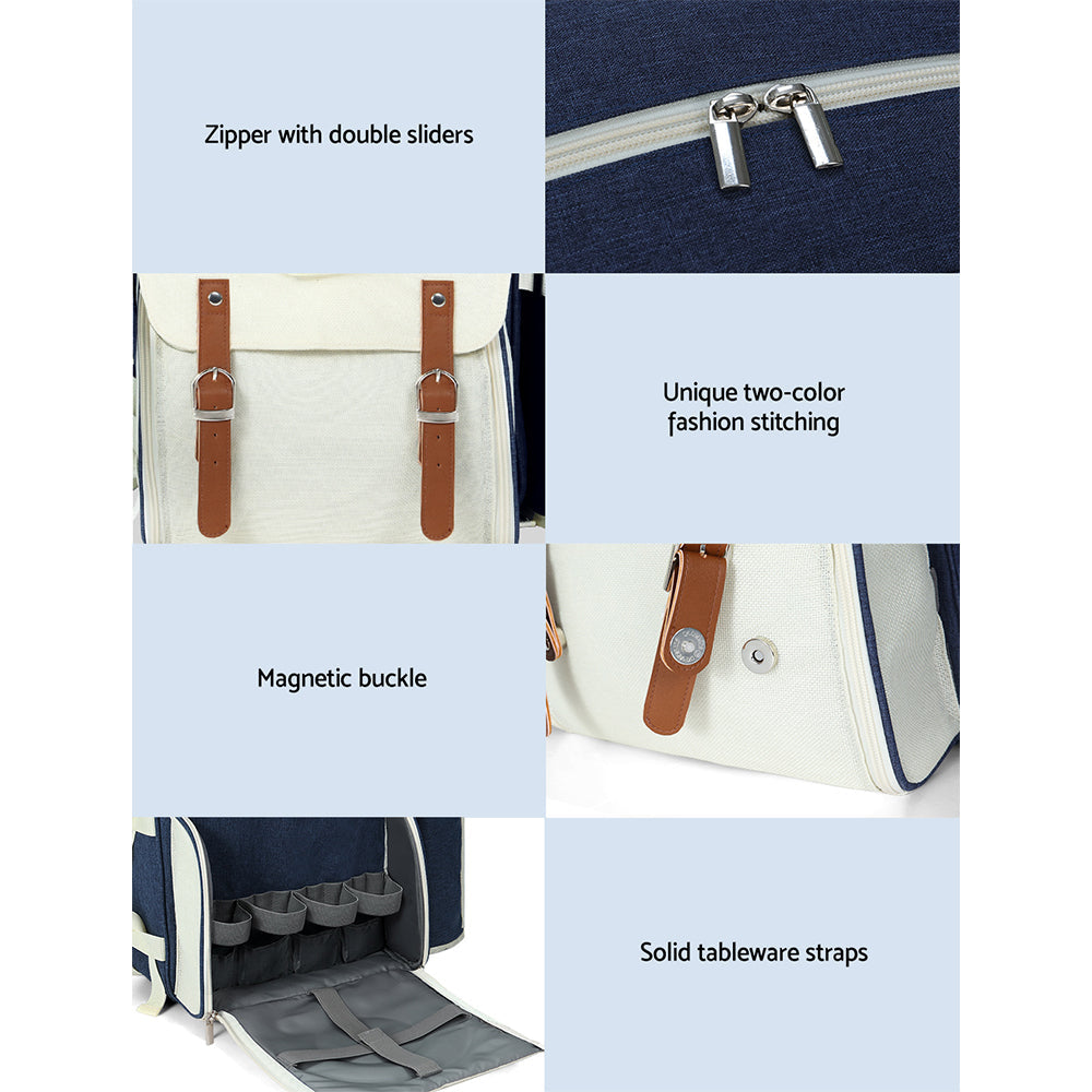 Alfresco Picnic Basket Backpack Set Cooler Bag 4 Person Outdoor Liquor Blue Alfresco