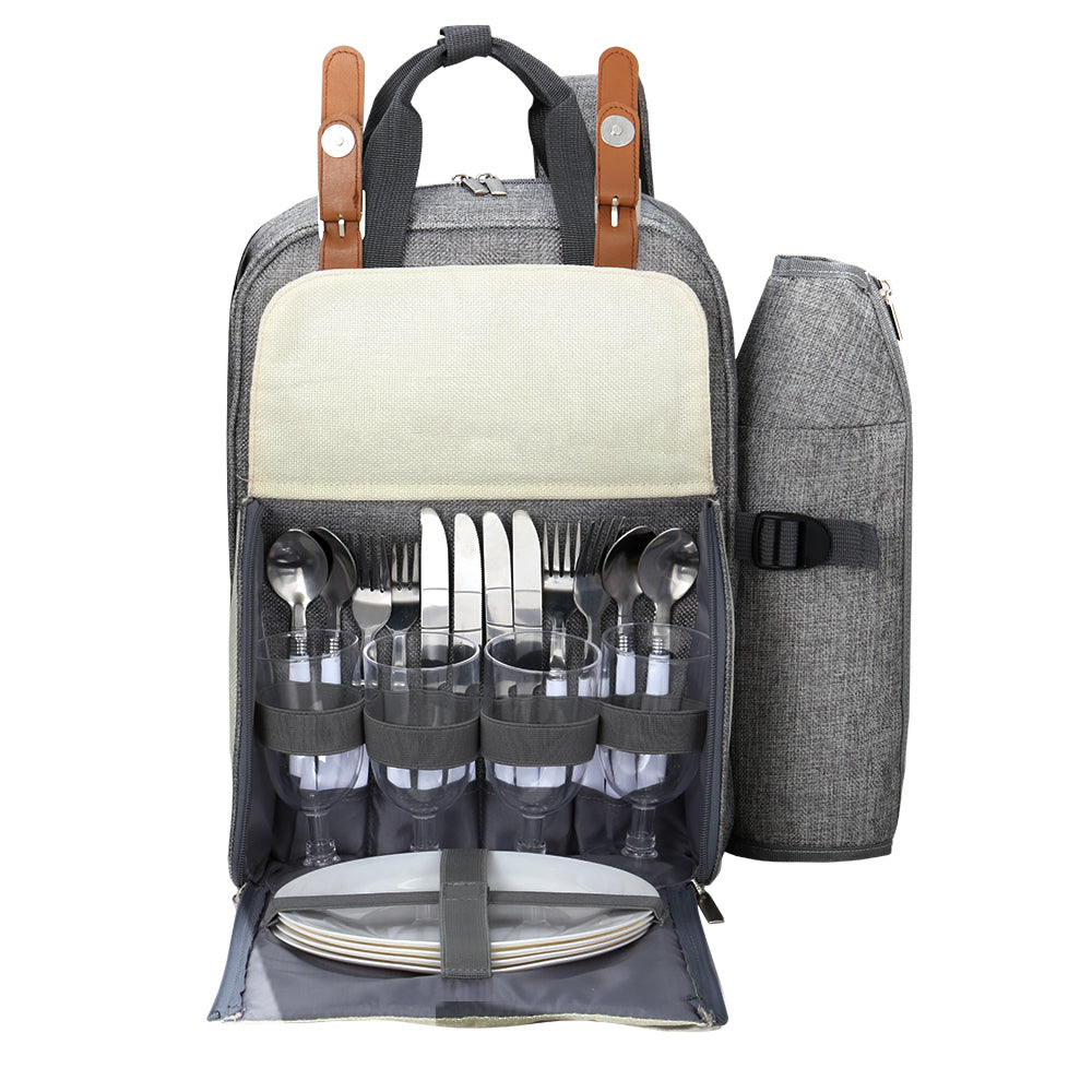Alfresco Picnic Basket Backpack Set Cooler Bag 4 Person Outdoor Insulated Liquor Alfresco
