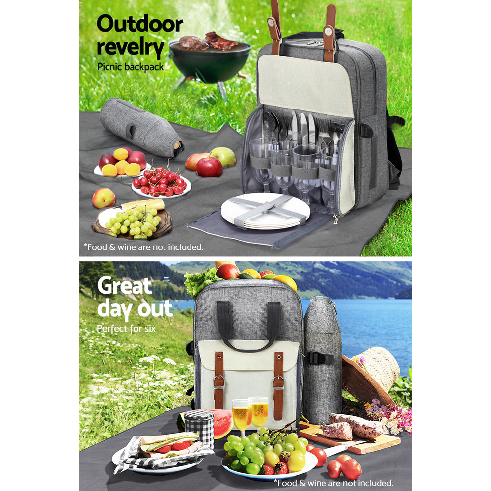 Alfresco Picnic Basket Backpack Set Cooler Bag 4 Person Outdoor Insulated Liquor Alfresco