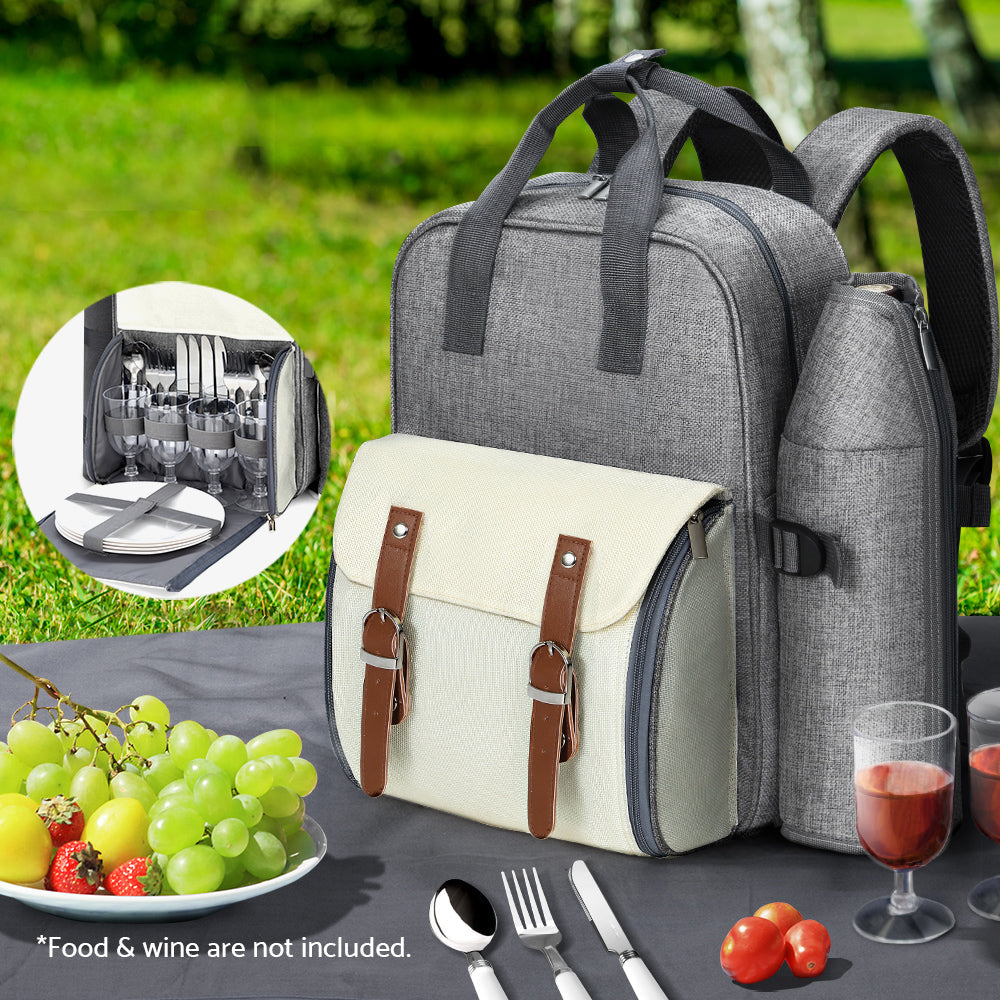 Alfresco Picnic Basket Backpack Set Cooler Bag 4 Person Outdoor Insulated Liquor Alfresco