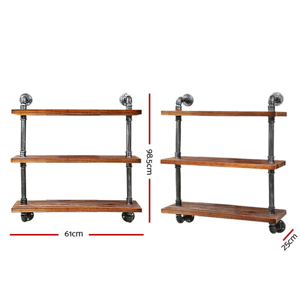 Artiss Industrial Shelves DIY Pipe Shelf Display Wall Floating Bookshelf Vintage 3 Tiers Artiss