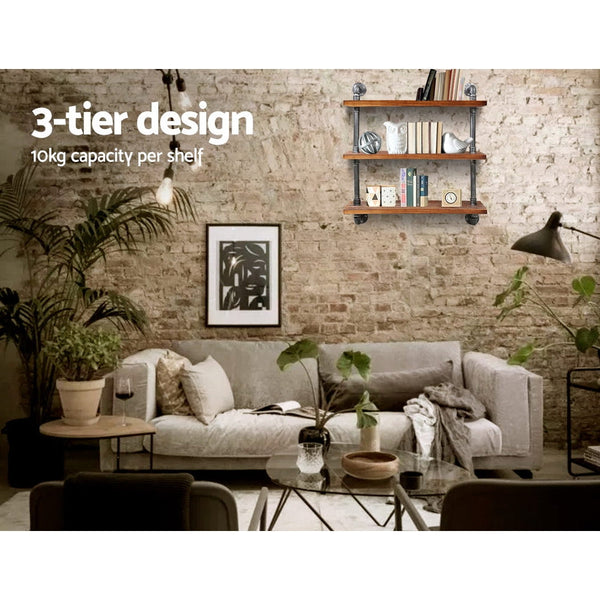 Artiss Industrial Shelves DIY Pipe Shelf Display Wall Floating Bookshelf Vintage 3 Tiers Artiss