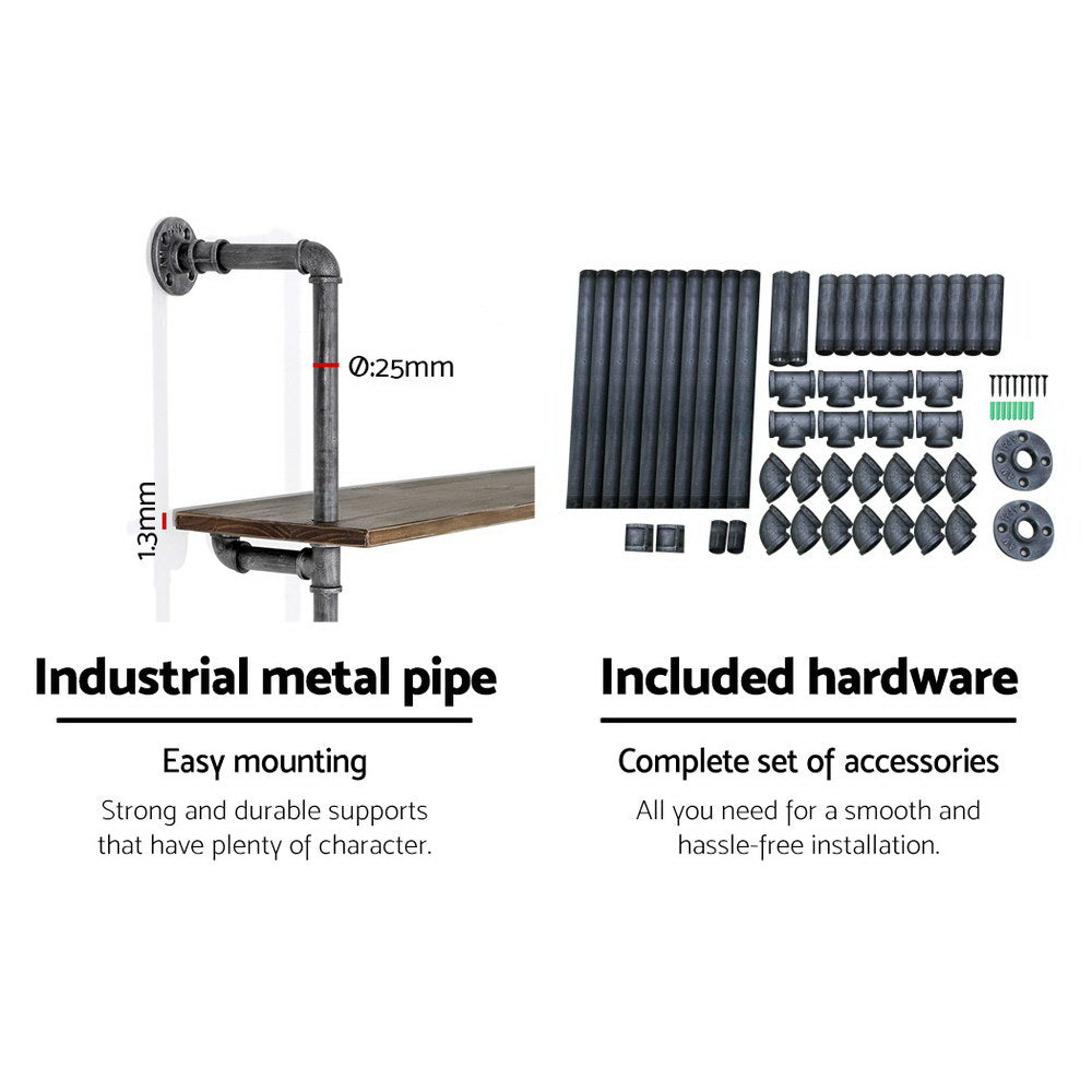 Artiss Rustic Industrial Pipe Shelf Floating Storage Wall Mount freeshipping - Awezingly