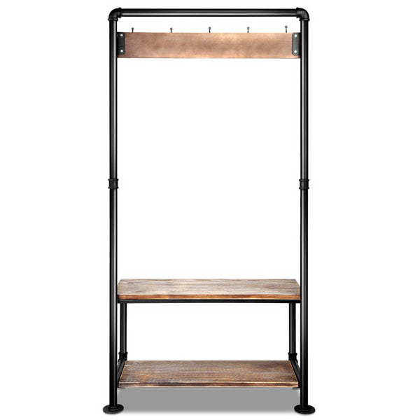 Artiss Rustic Hook Coat Shoe Rack Hanger Stand Clothes Vintage Wooden Pipe Shelf freeshipping - Awezingly