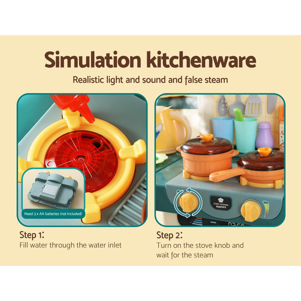 Keezi Kids Kitchen Playset Pretend Play Food Sink Cooking Utensils 73pcs Keezi