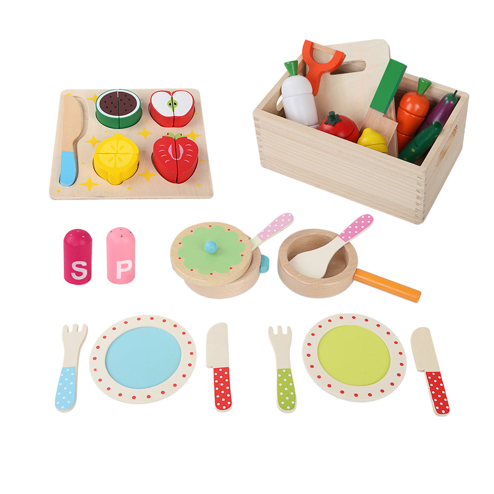 Keezi Kids Pretend Play Food Kitchen Wooden Toys Childrens Cooking Utensils Food Keezi