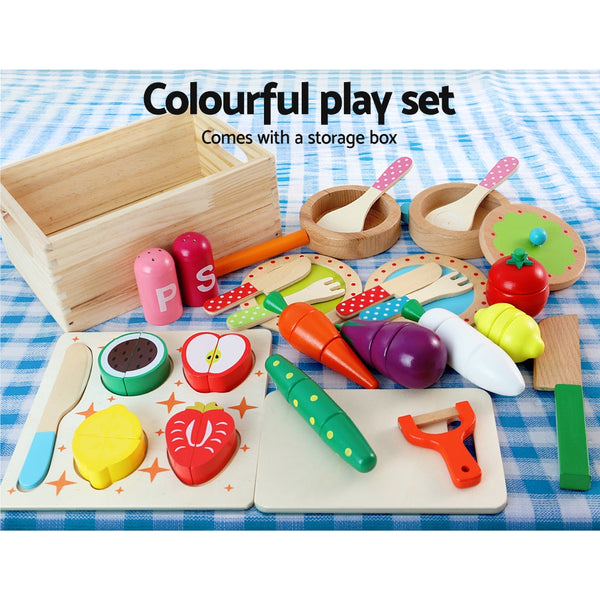 Keezi Kids Pretend Play Food Kitchen Wooden Toys Childrens Cooking Utensils Food Keezi