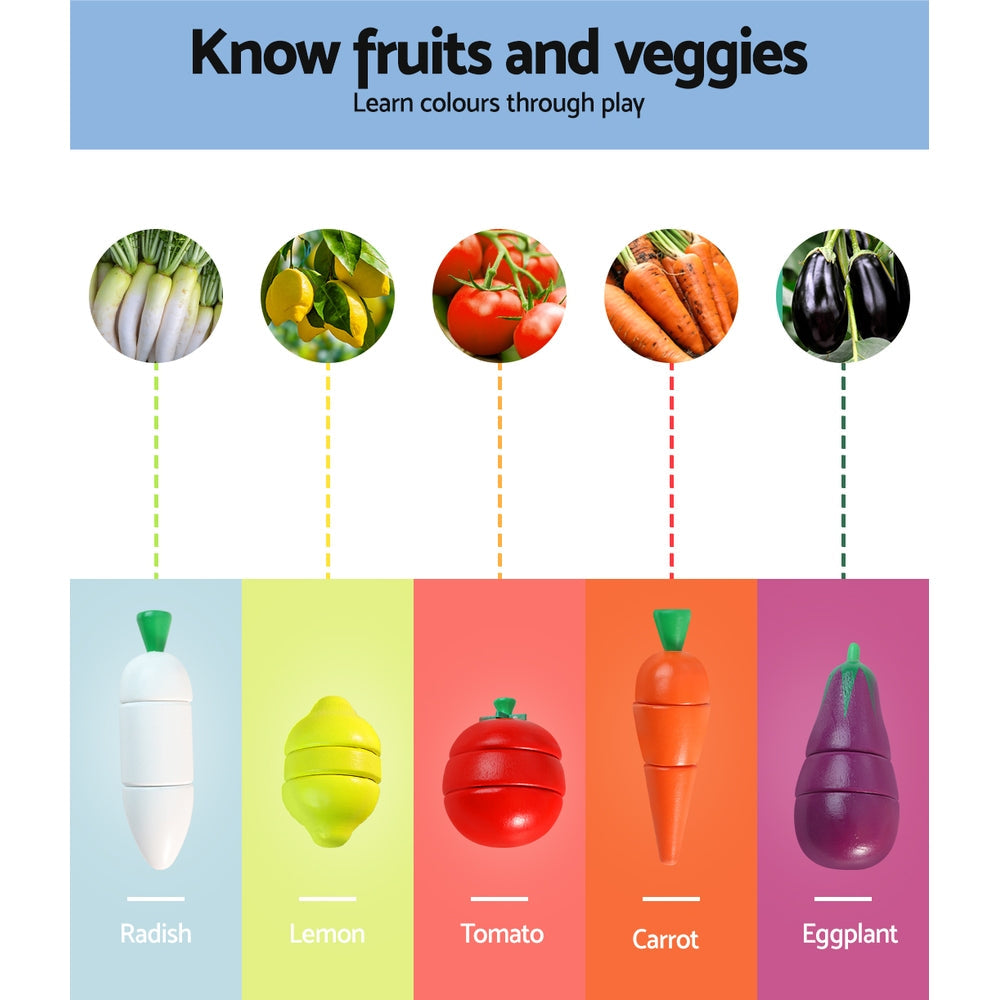 Keezi Kids Pretend Play Food Kitchen Wooden Toys Childrens Cooking Utensils Food Keezi