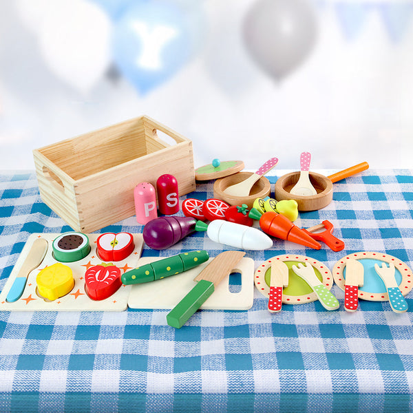 Keezi Kids Pretend Play Food Kitchen Wooden Toys Childrens Cooking Utensils Food Keezi