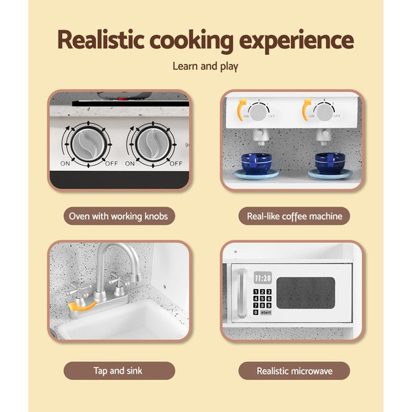 Keezi Kids Kitchen Set Pretend Play Wooden Toys Cooking Cookware Childrens Toy Keezi