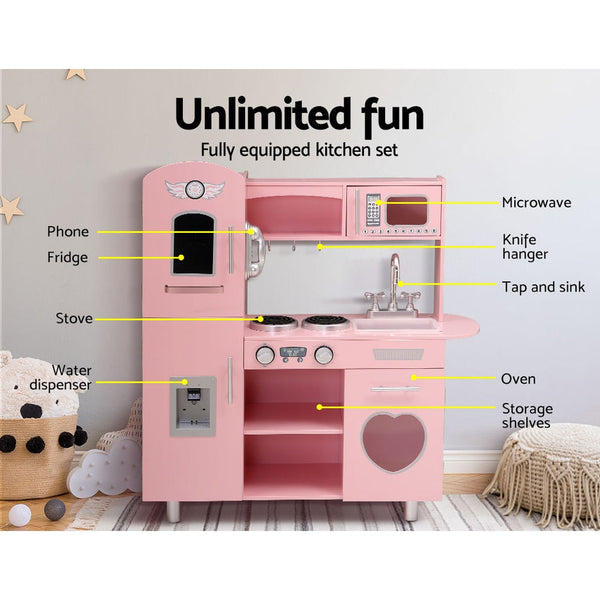 Keezi Kids Wooden Kitchen Pretend Play Sets Food Cooking Toys Children Pink Keezi
