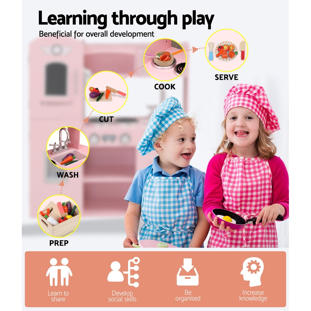 Keezi Kids Wooden Kitchen Pretend Play Sets Food Cooking Toys Children Pink Keezi