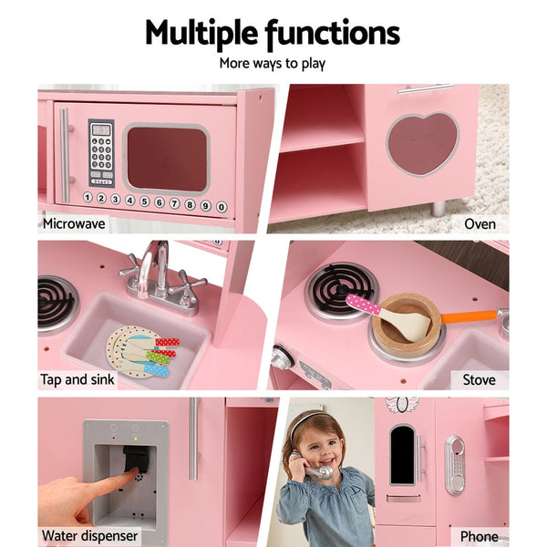 Keezi Kids Wooden Kitchen Pretend Play Sets Food Cooking Toys Children Pink Keezi