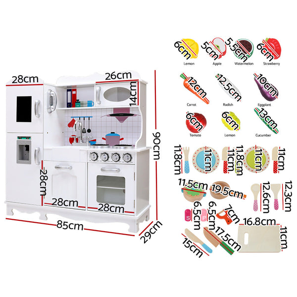 Keezi Kids Wooden Kitchen Set Pretend Play Toys Cooking Food Sets Children White Keezi