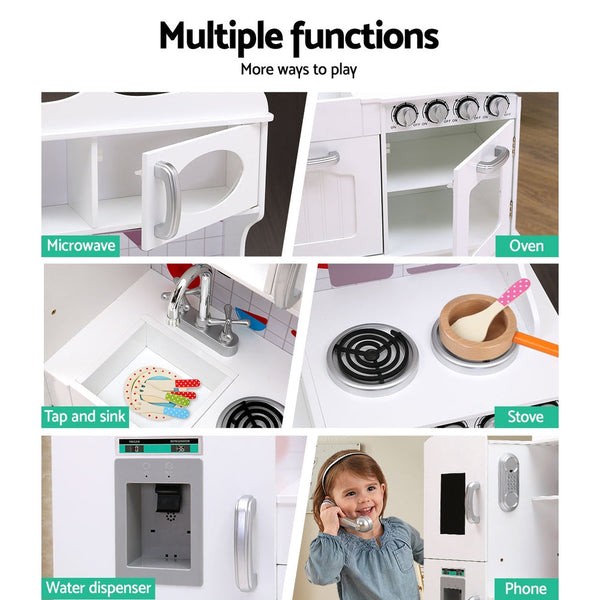 Keezi Kids Wooden Kitchen Set Pretend Play Toys Cooking Food Sets Children White Keezi