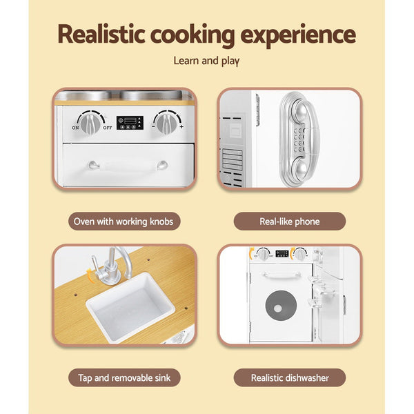 Keezi Kids Kitchen Set Pretend Play Wooden Toys Cooking Cookware Childrens Toy Keezi