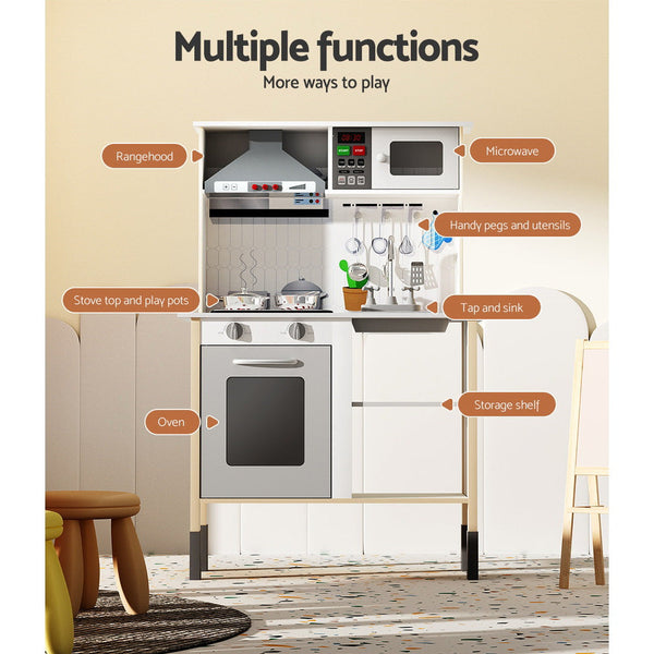 Keezi Kids Kitchen Set Pretend Play Wooden Toys Cooking Cookware Childrens Toy Keezi