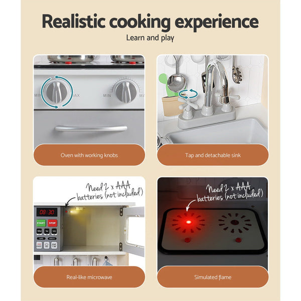 Keezi Kids Kitchen Set Pretend Play Wooden Toys Cooking Cookware Childrens Toy Keezi