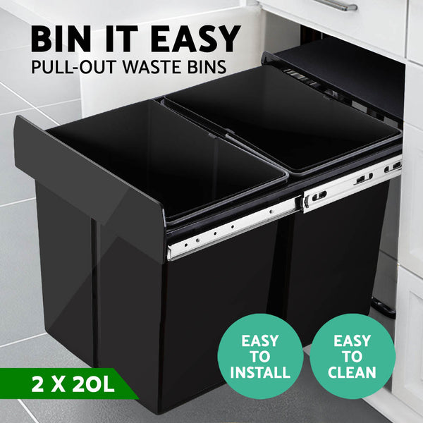 Cefito 2x20L Pull Out Bin - Black freeshipping - Awezingly