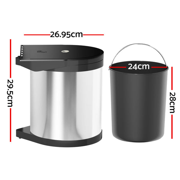 Cefito Kitchen Swing Out Pull Out Bin Stainless Steel Garbage Rubbish Can 12L Cefito