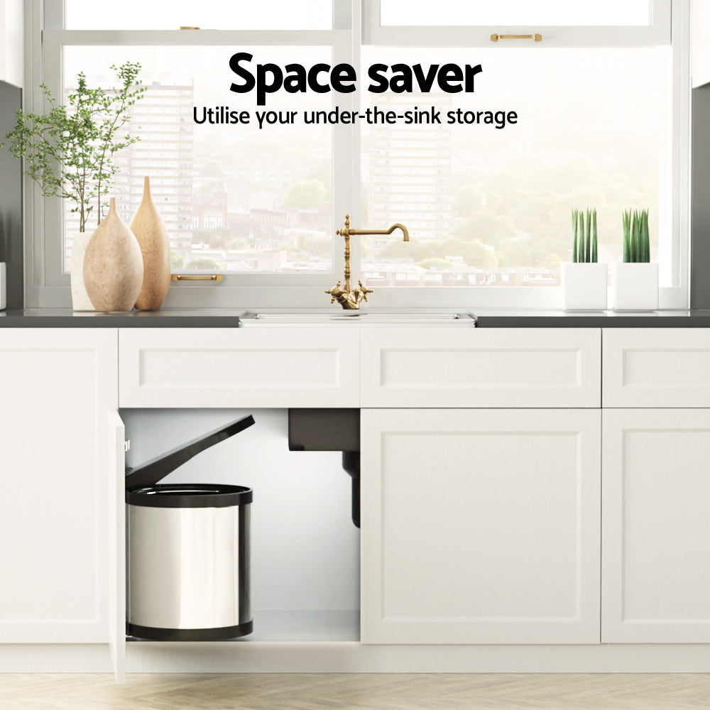 Cefito Kitchen Swing Out Pull Out Bin Stainless Steel Garbage Rubbish Can 12L Cefito