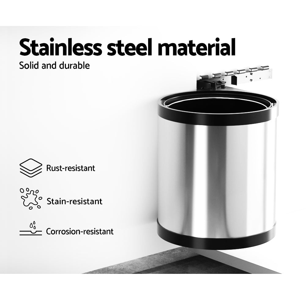 Cefito Kitchen Swing Out Pull Out Bin Stainless Steel Garbage Rubbish Can 12L Cefito