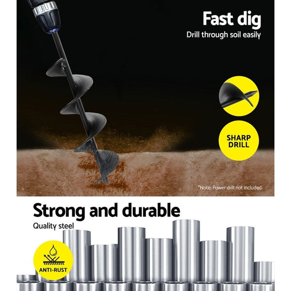 GIANTZ Power Garden Auger Small Earth Planter 75 X 300MM Black Giantz