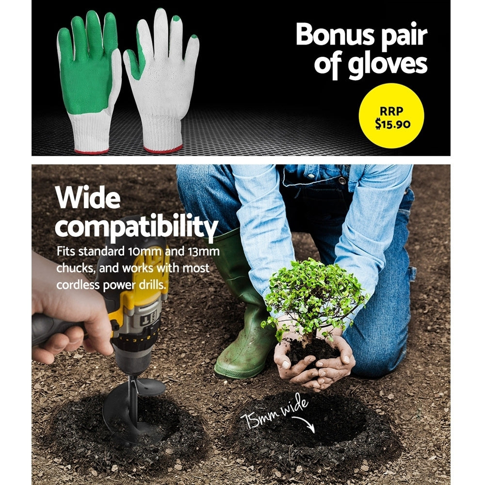 GIANTZ Power Garden Auger Small Earth Planter 75 X 300MM Black Giantz