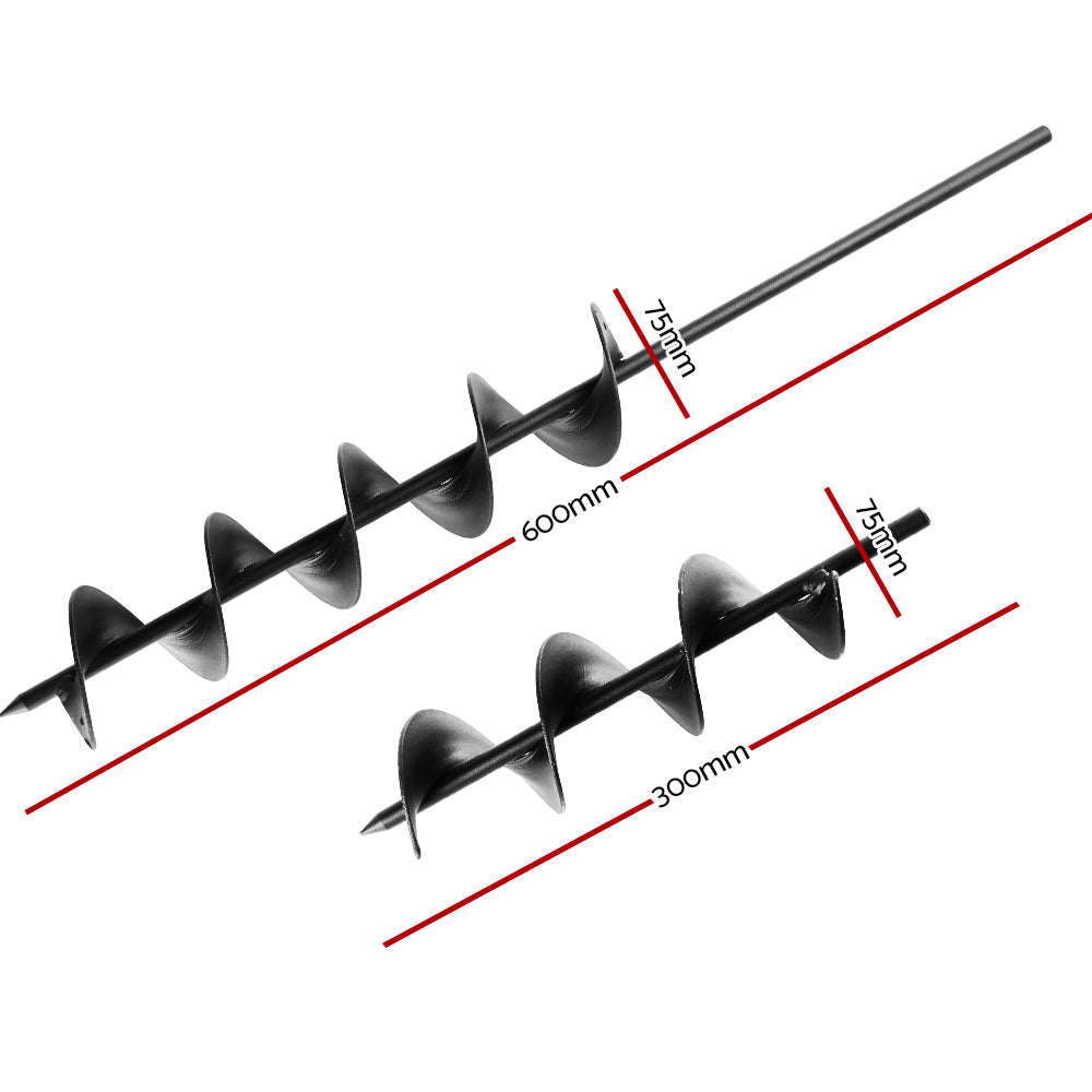 Giantz Power Garden Spiral Auger Hole Digger Earth Drill Bit 75x300 & 600mm Giantz