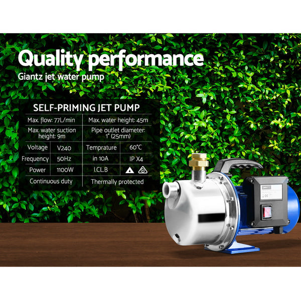 Giantz Water Pump High Pressure 1100W Stage Jet Rain Tank Pond Garden Irrigation Giantz