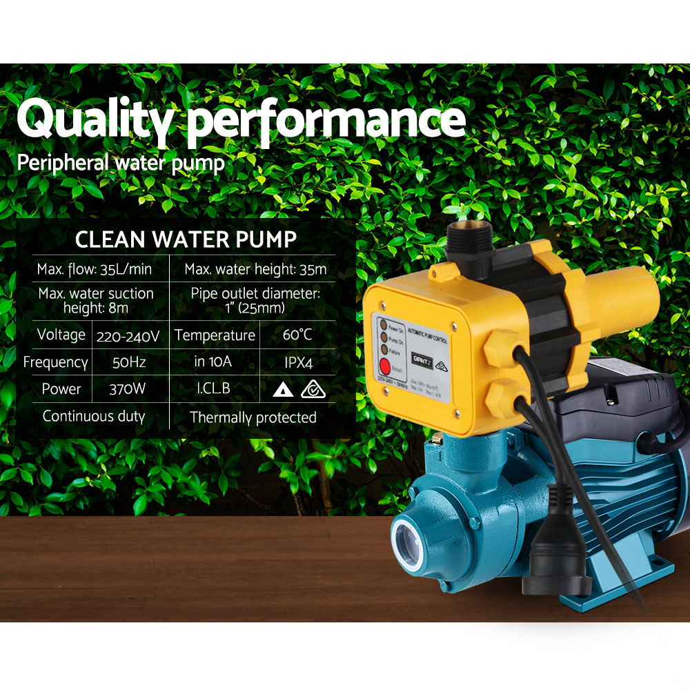 Auto Peripheral Water Pump Clean Electric Garden Farm Rain Tank Irrigation QB60 Yellow Giantz