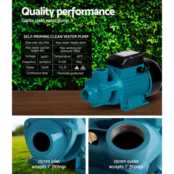 Giantz Peripheral Pump Clean Water Garden Boiler Car Wash Irrigation QB80 Giantz