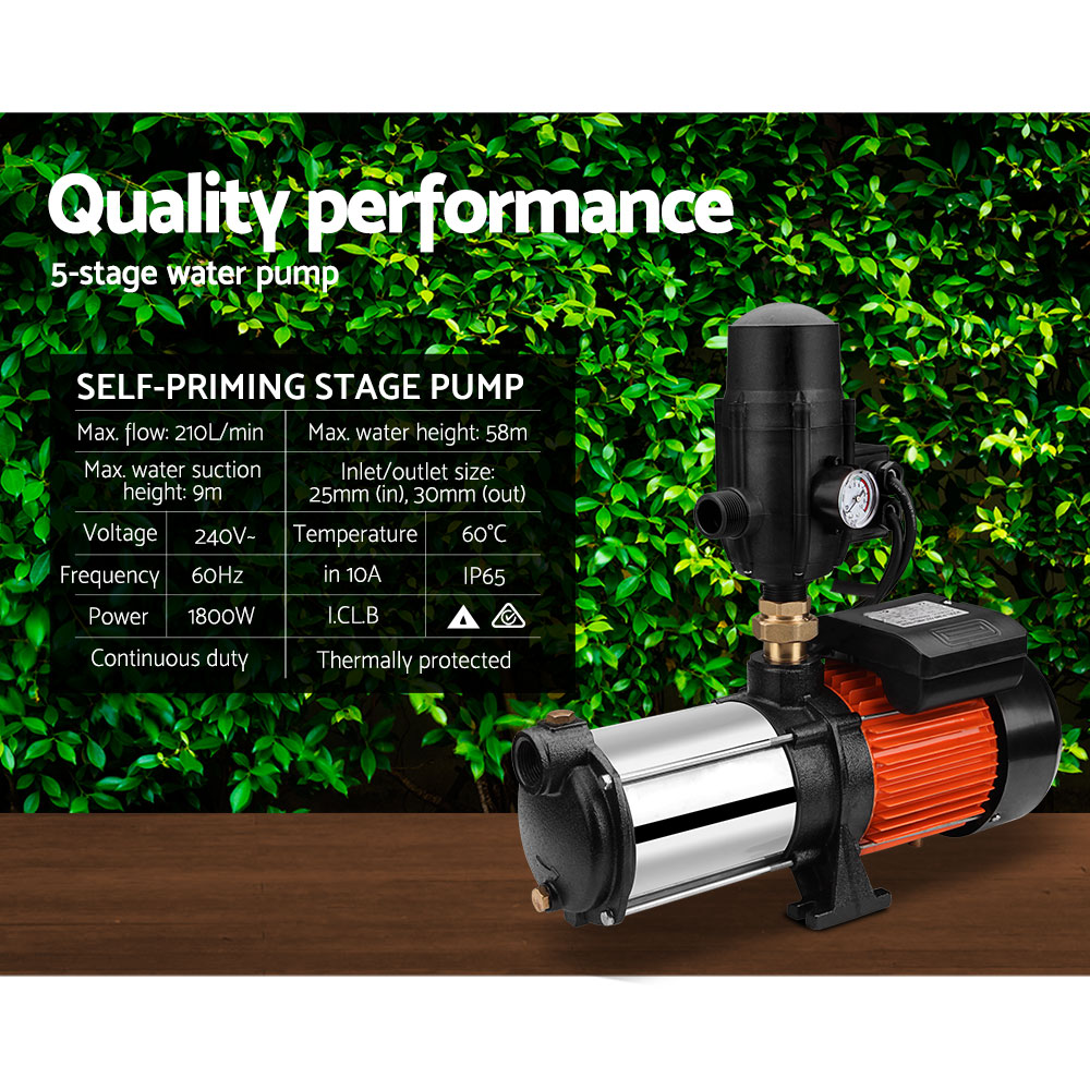 Giantz Water Pump High Pressure Multi Stage Farm Rain Tank Irrigation Garden Giantz