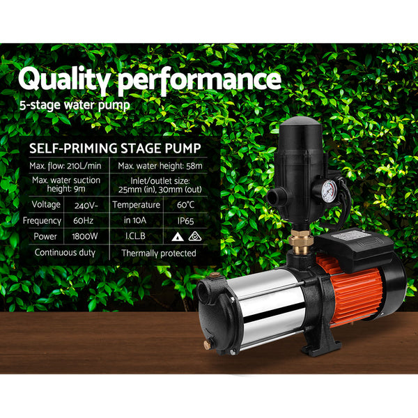 Giantz Water Pump High Pressure Multi Stage Farm Rain Tank Irrigation Garden Giantz