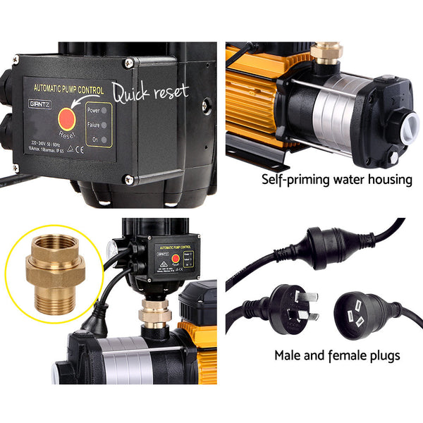 Giantz Multi Stage Water Pump Pressure Rain Tank Garden Farm House Irrigation 2000W Black Controller Giantz