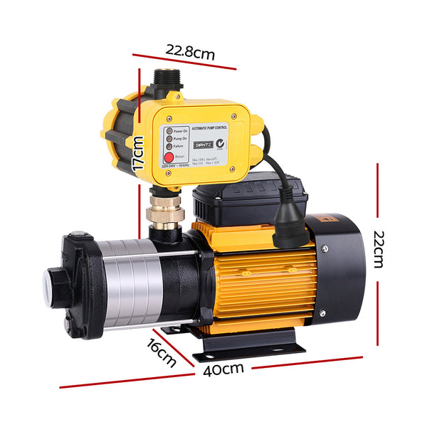 Giantz Multi Stage Water Pump Pressure Rain Tank Garden Farm House Irrigation 2000W Yellow Controller Giantz