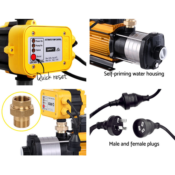 Giantz Multi Stage Water Pump Pressure Rain Tank Garden Farm House Irrigation 2000W Yellow Controller Giantz