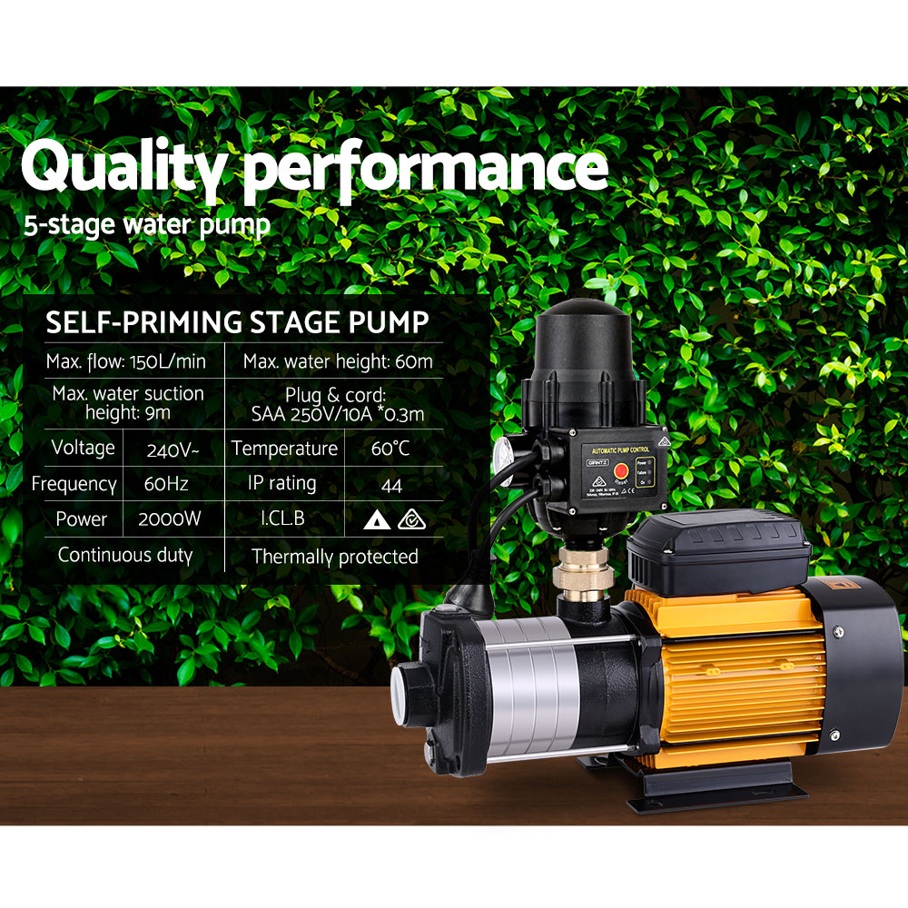 Giantz Multi Stage Water Pump Pressure Rain Tank Garden Farm House Irrigation 2500W Giantz