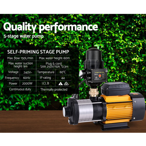 Giantz Multi Stage Water Pump Pressure Rain Tank Garden Farm House Irrigation 2500W Giantz