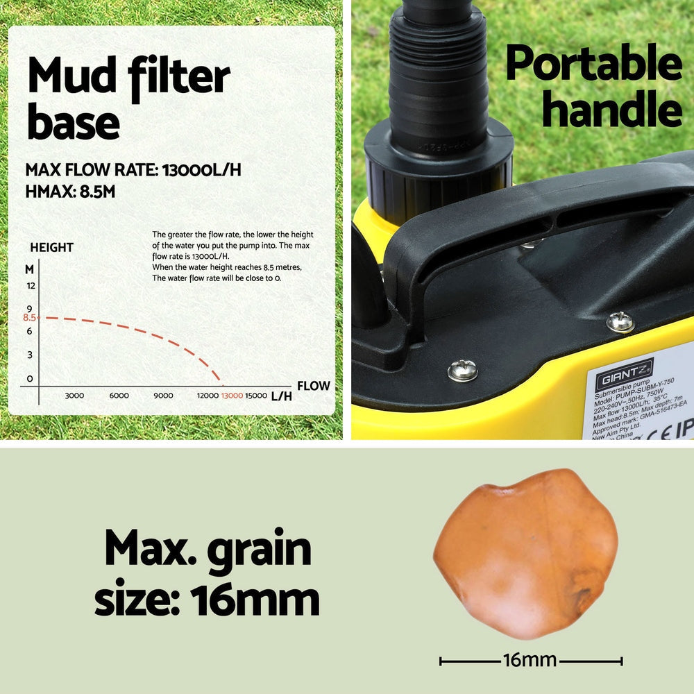 Giantz Garden Water Submersible Pump 750W Dirty Bore Sewerage Tank Well Steel Does not apply