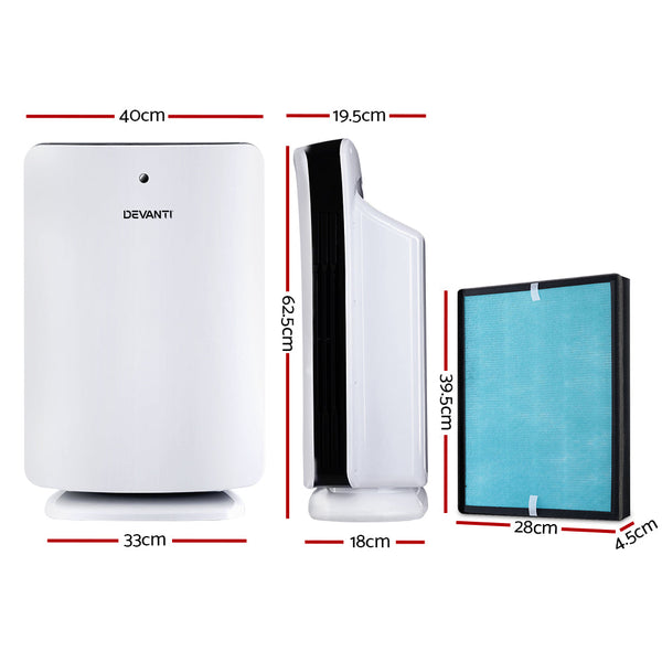 Devanti Air Purifier Freshener Carbon HEPA Filter Home Office Odour Cleaner Devanti
