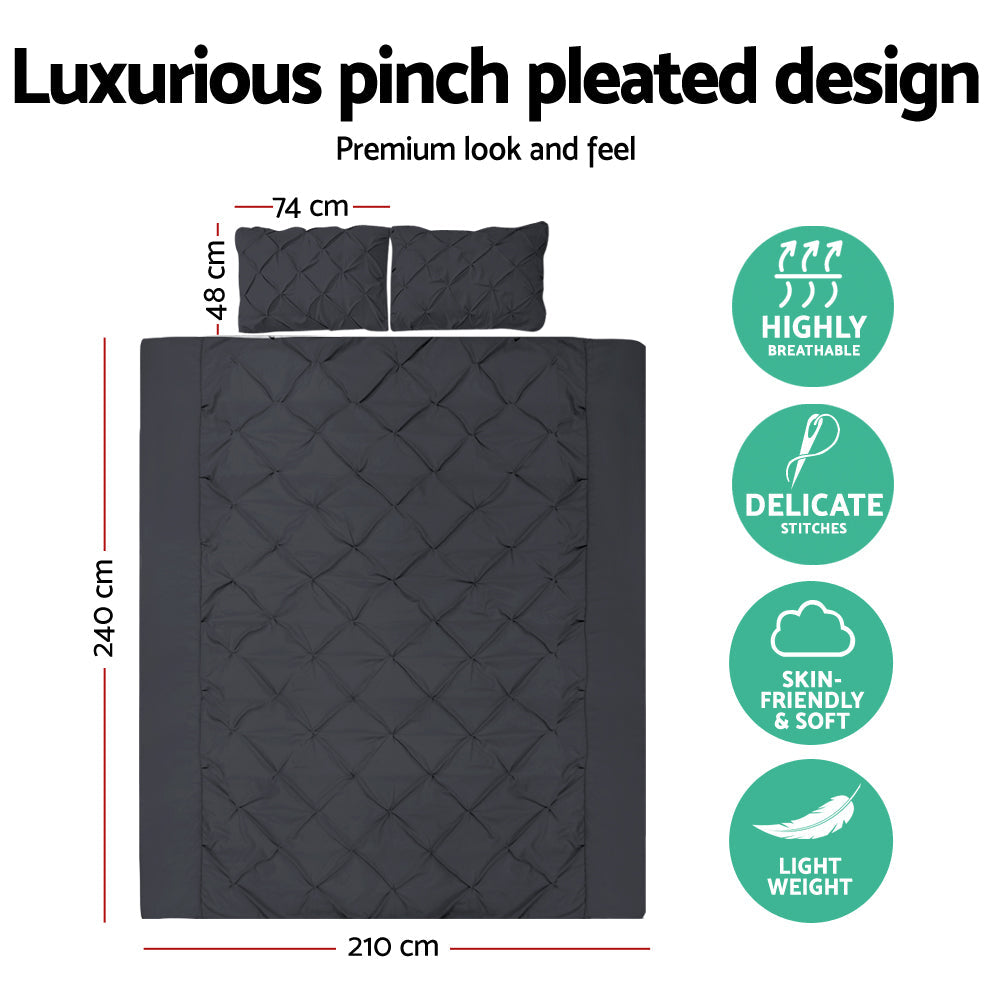 Giselle Quilt Cover Set Diamond Pinch Black - King Giselle Bedding